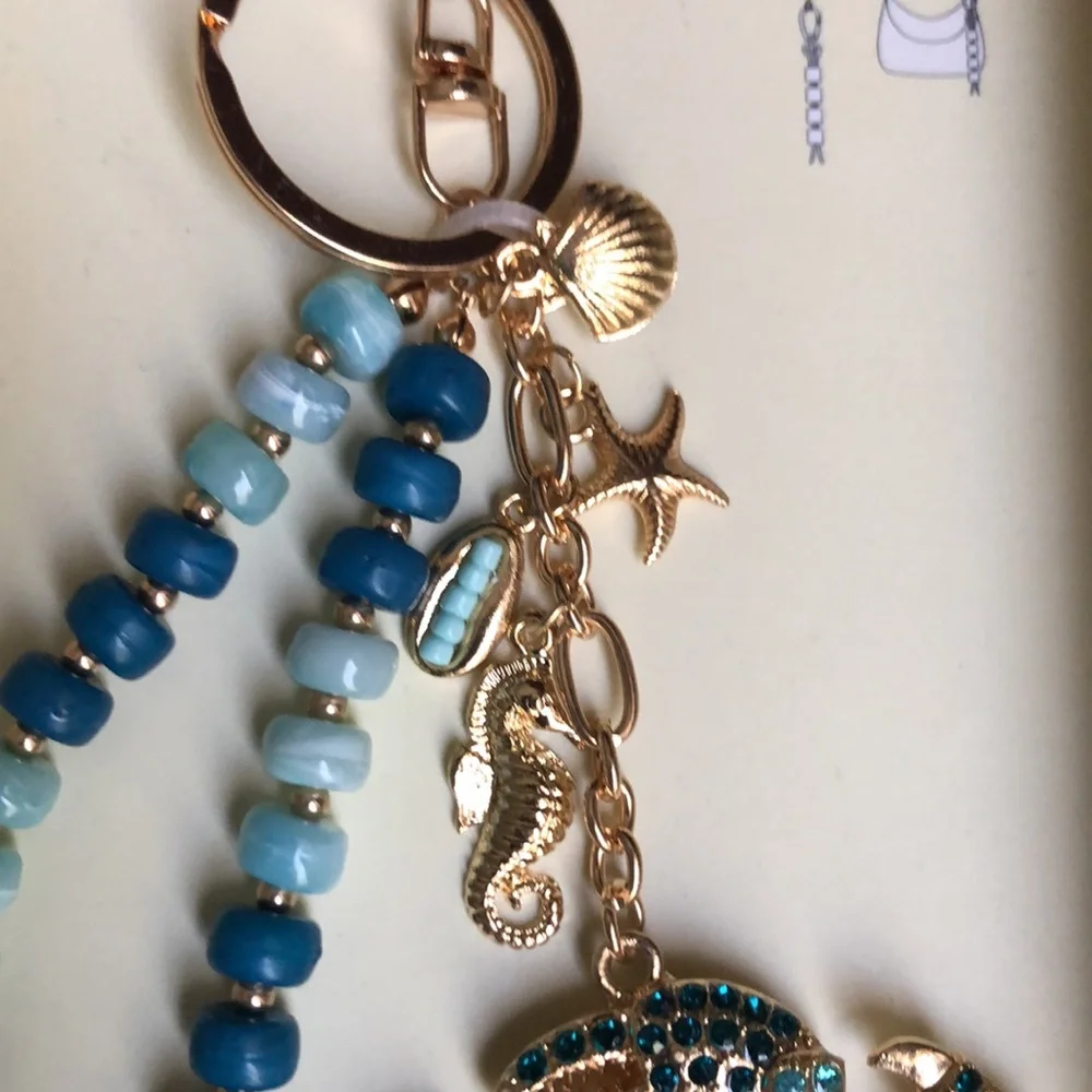 nOir Jewelry Teal & Aqua Crab Beaded Keychain Bag Charm